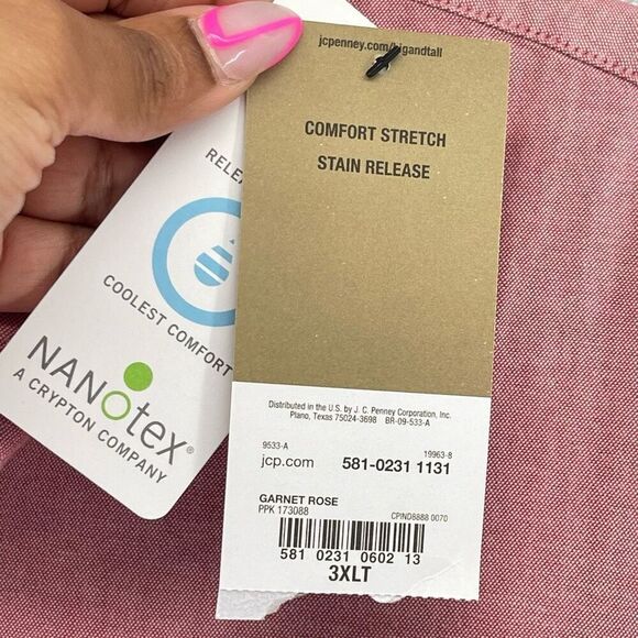 The Foundry Men’s 3XLT Garnet Rose Stretch Cotton Button Shirt Short Sleeve NWT - Picture 9 of 11